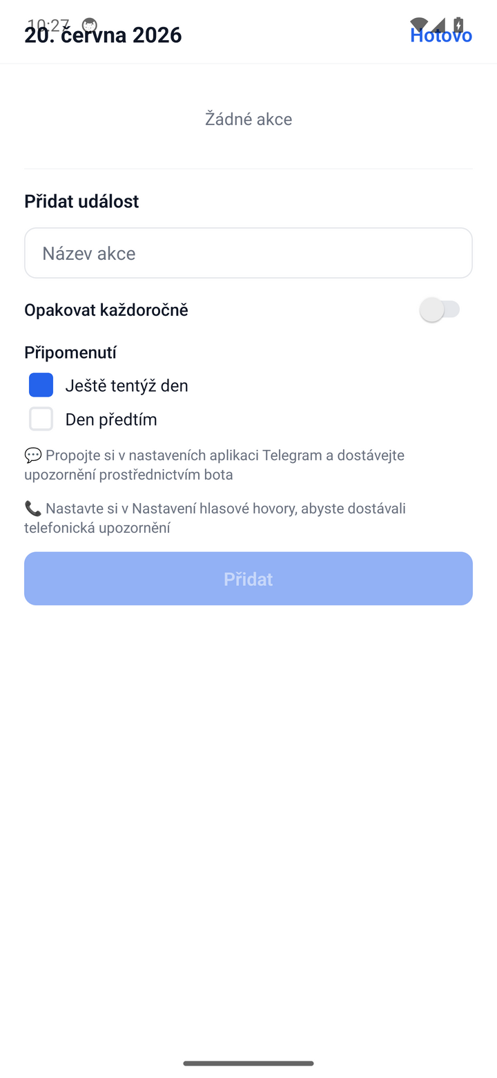 Adding an event and choosing reminder channels