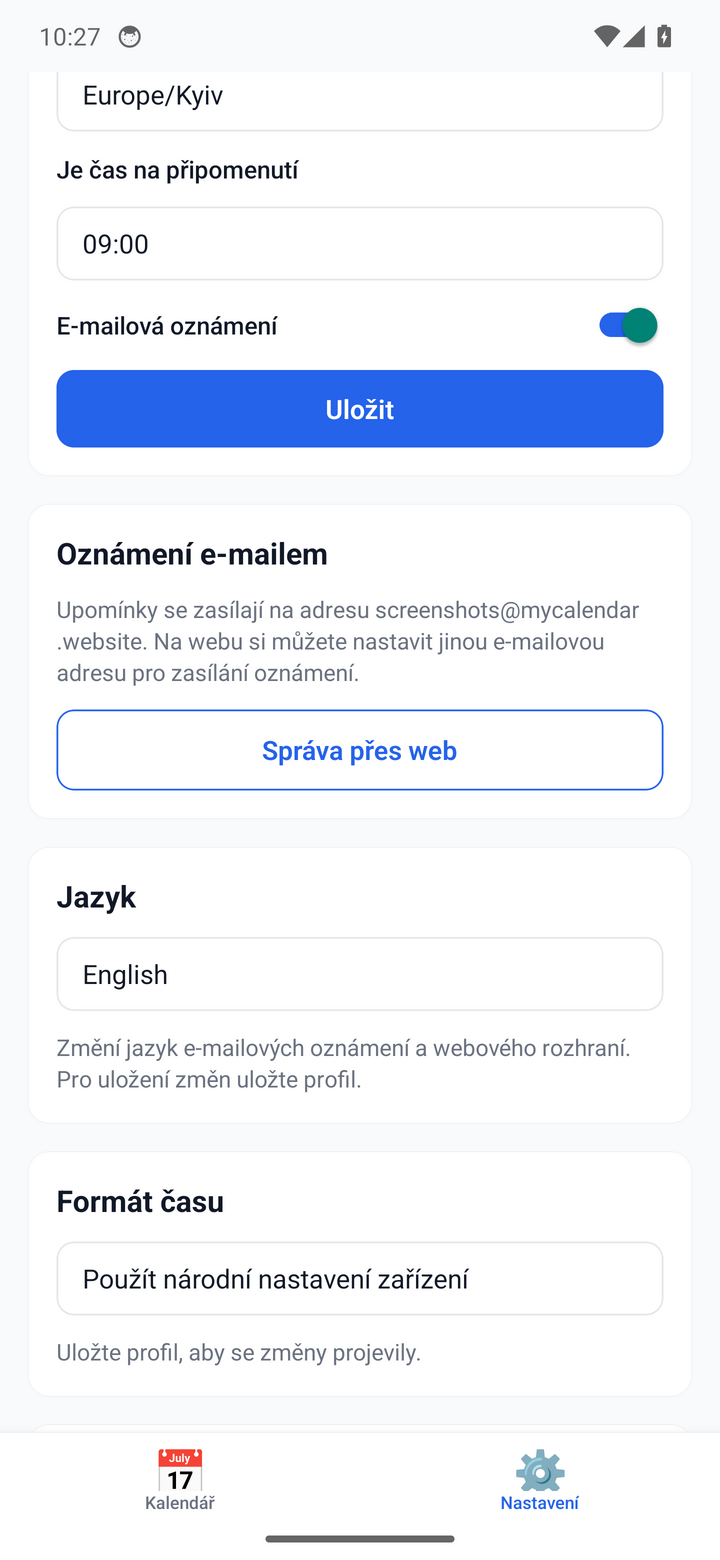 Reminder settings — timezone, time, and channels