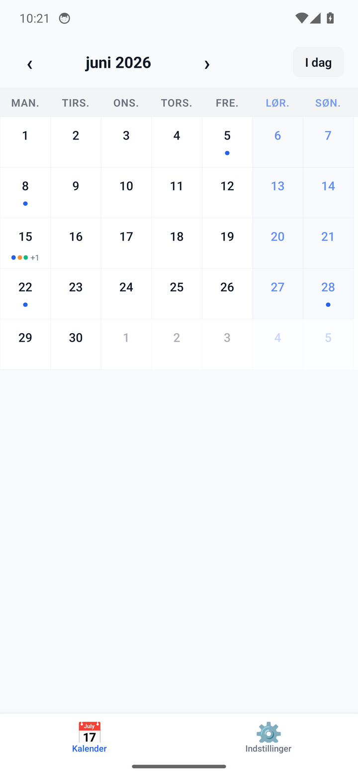 The MyCalendar month view