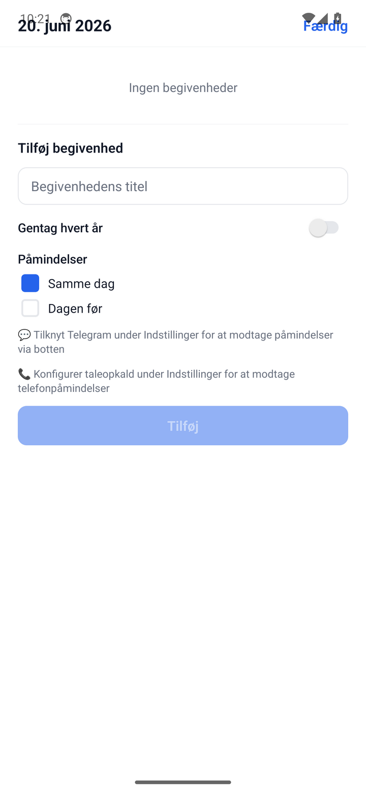 Adding an event and choosing reminder channels
