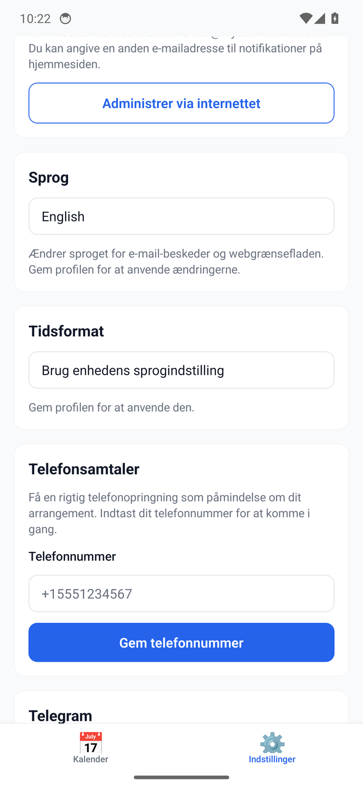 Reminder settings — timezone, time, and channels
