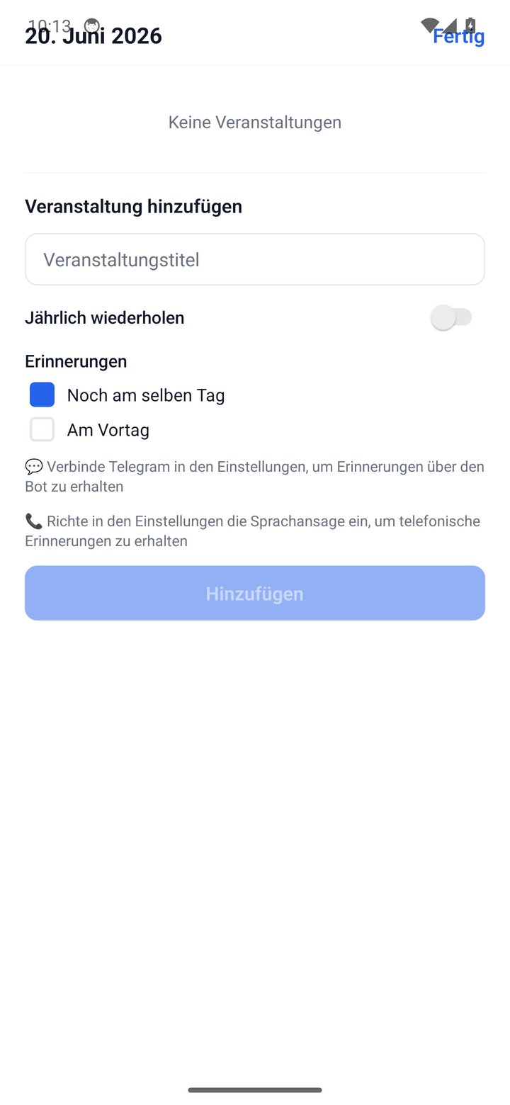 Adding an event and choosing reminder channels