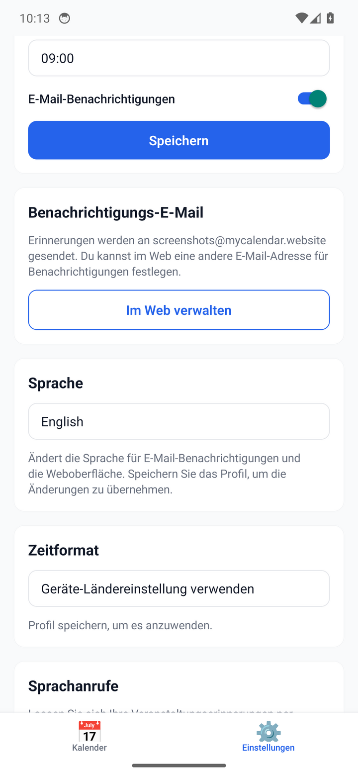 Reminder settings — timezone, time, and channels