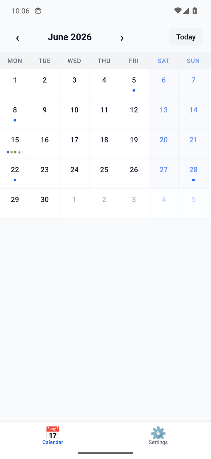 The MyCalendar month view