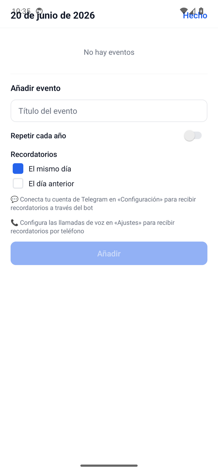 Adding an event and choosing reminder channels