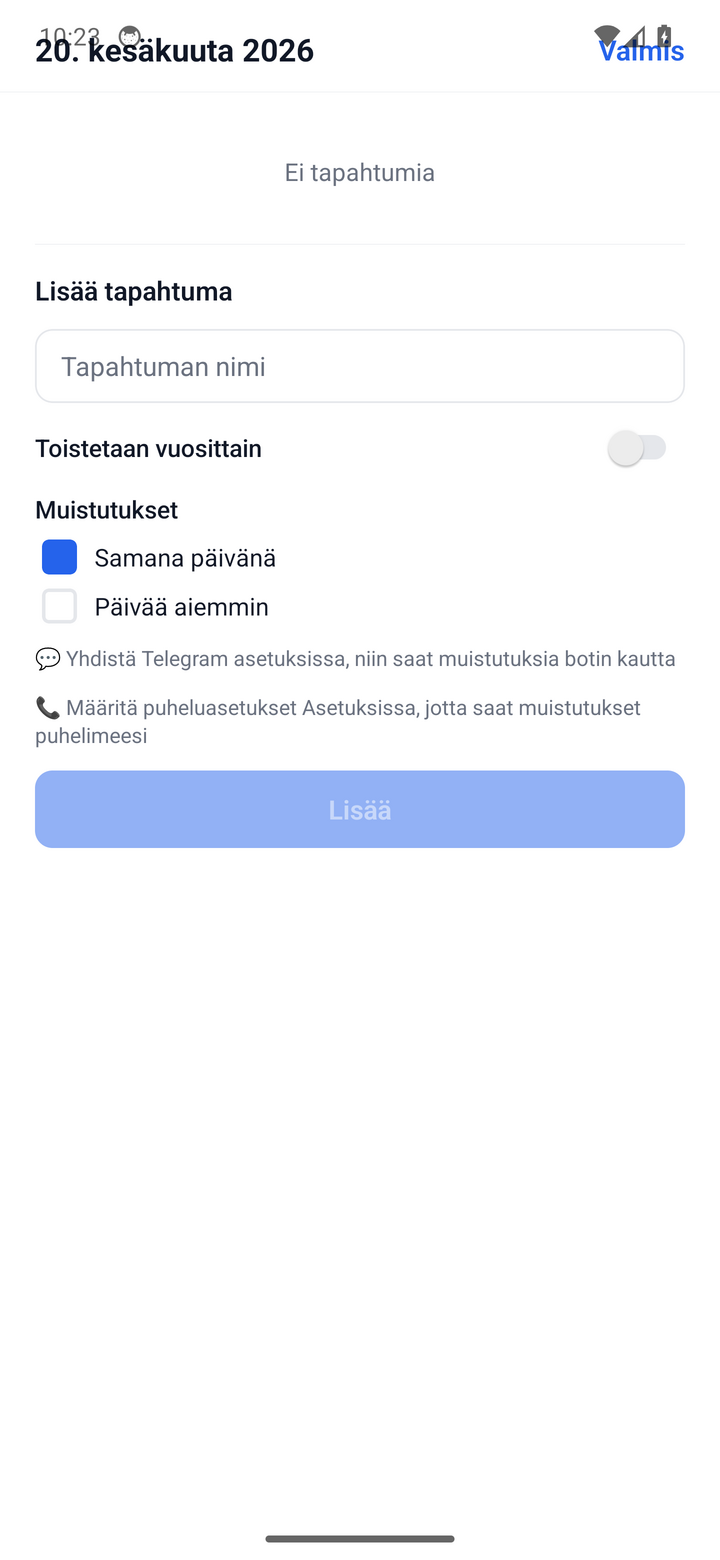 Adding an event and choosing reminder channels