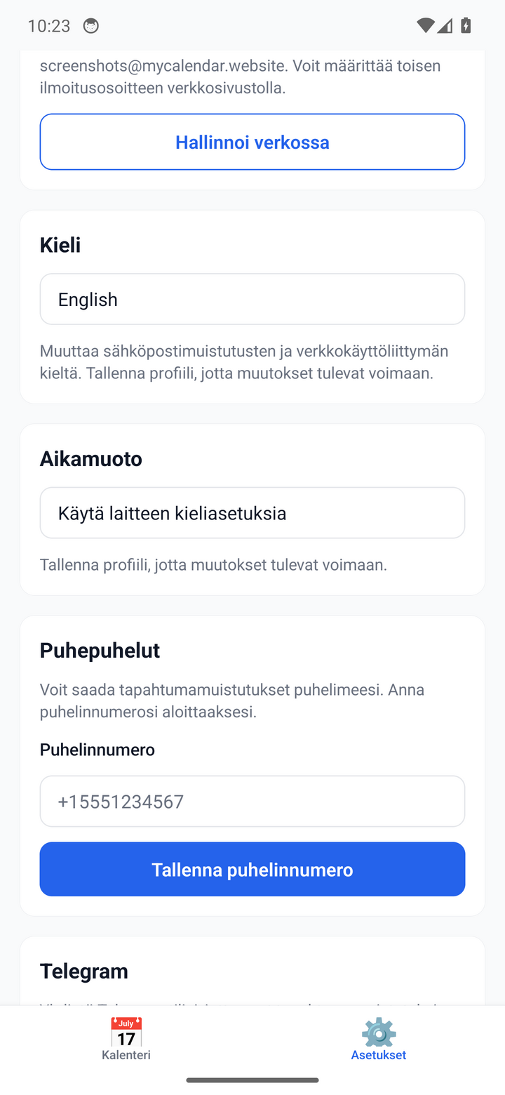 Reminder settings — timezone, time, and channels