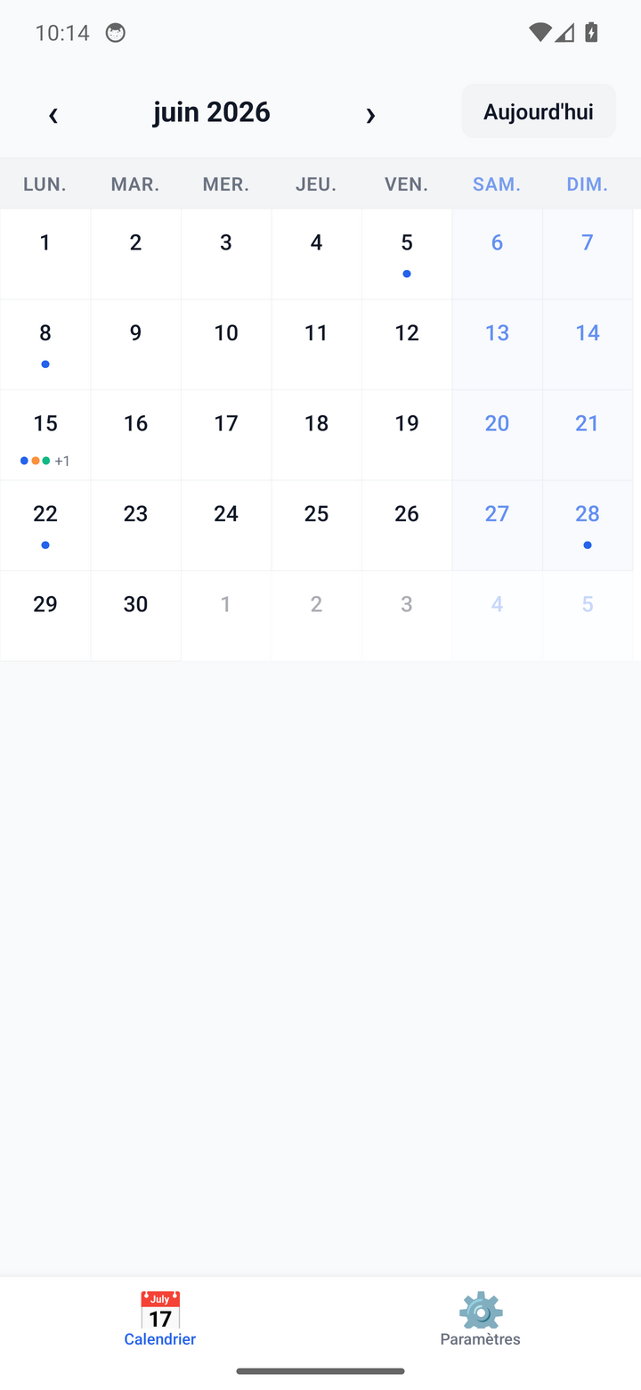 The MyCalendar month view