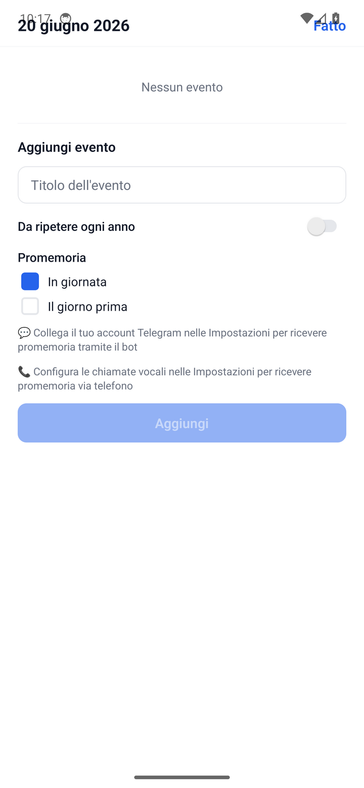 Adding an event and choosing reminder channels
