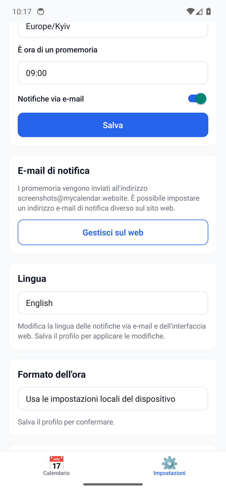 Reminder settings — timezone, time, and channels