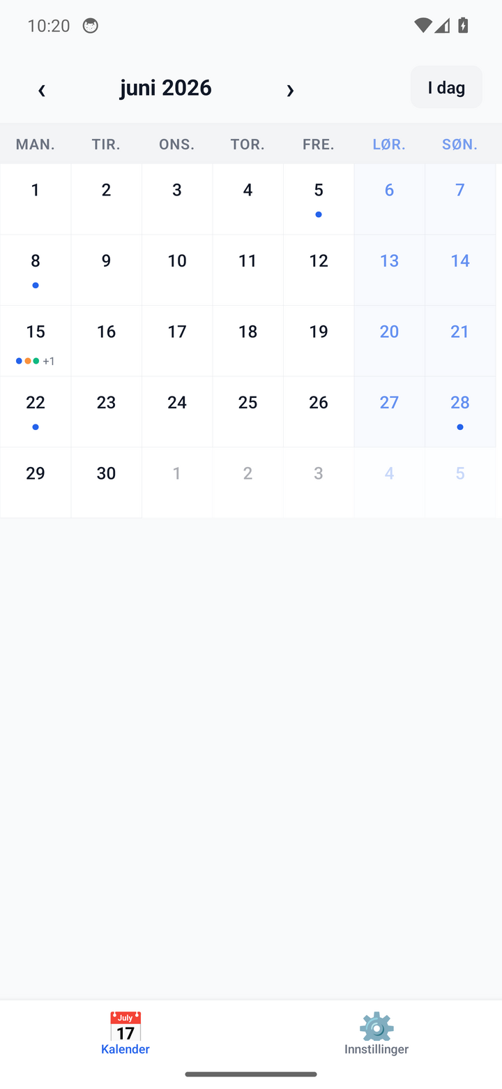 The MyCalendar month view
