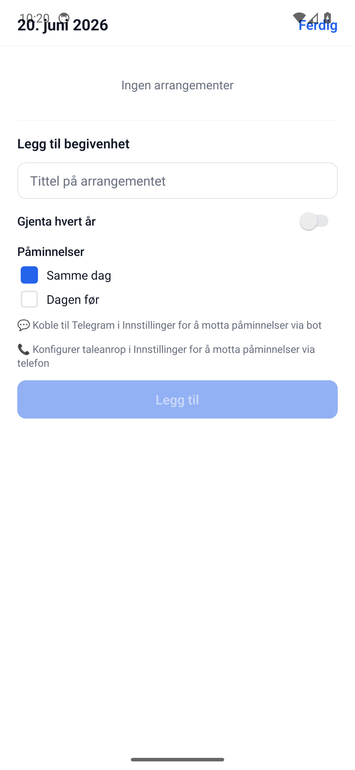 Adding an event and choosing reminder channels