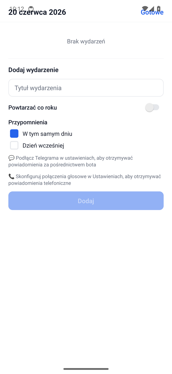 Adding an event and choosing reminder channels