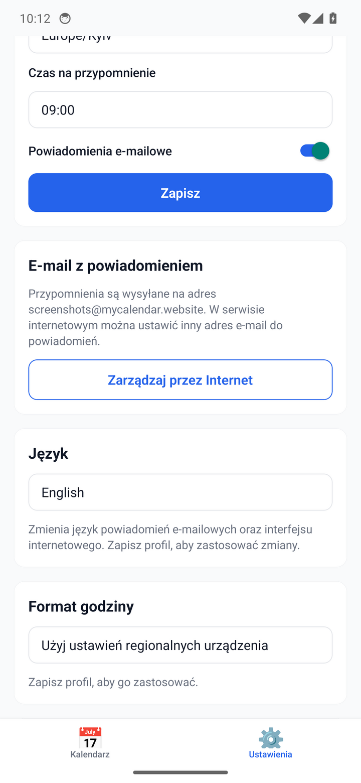 Reminder settings — timezone, time, and channels