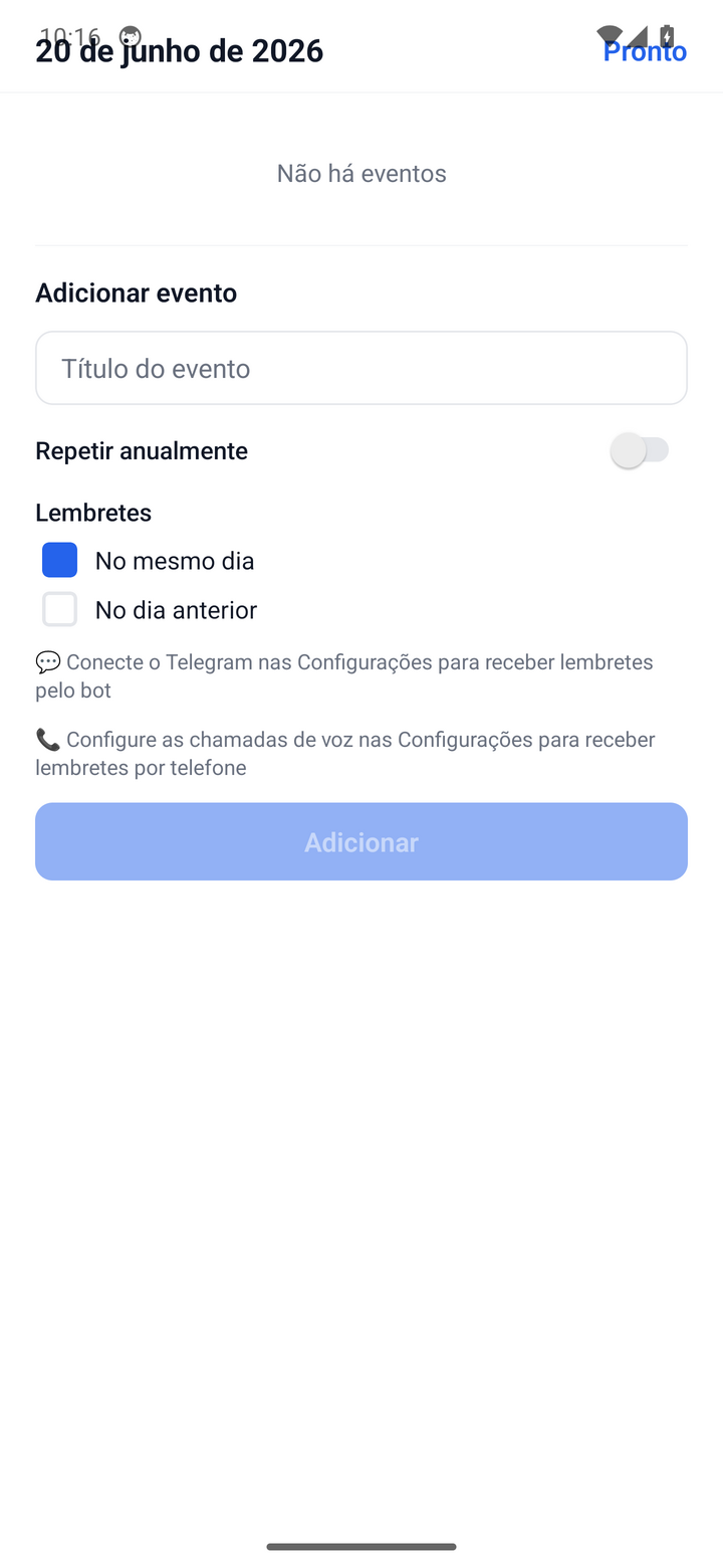Adding an event and choosing reminder channels