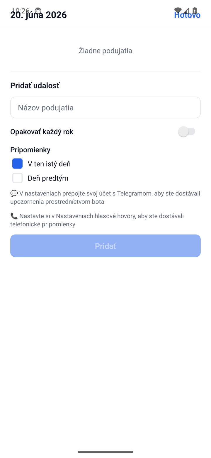 Adding an event and choosing reminder channels