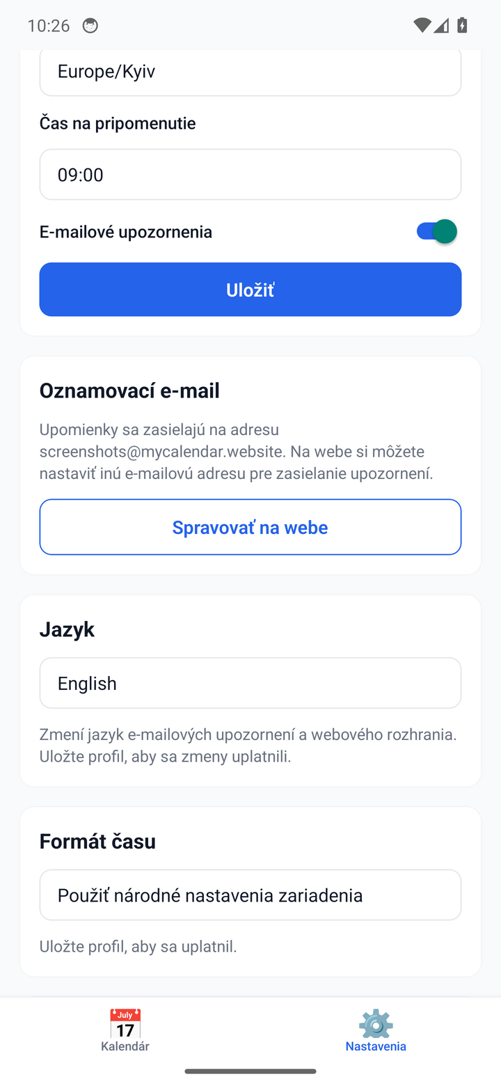 Reminder settings — timezone, time, and channels