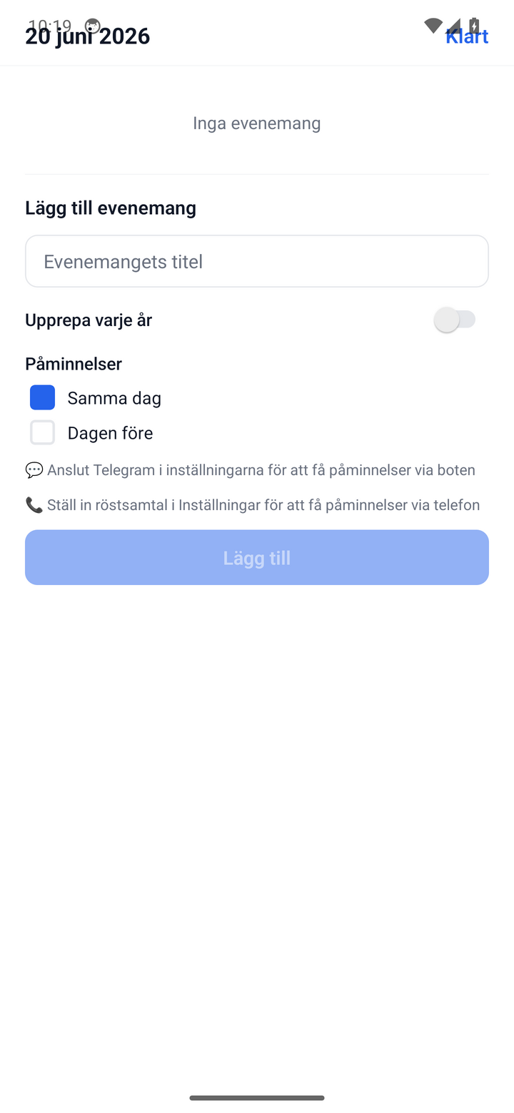 Adding an event and choosing reminder channels