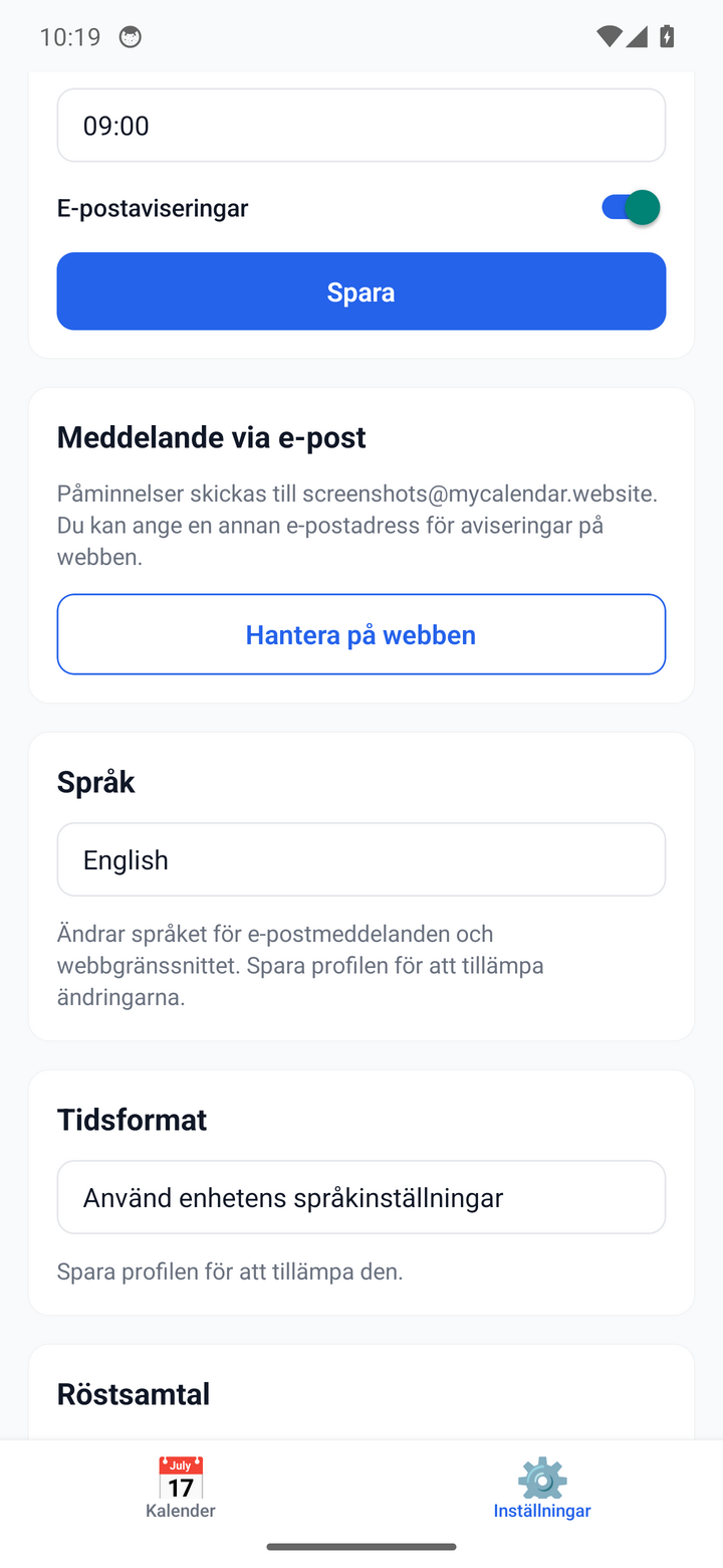 Reminder settings — timezone, time, and channels